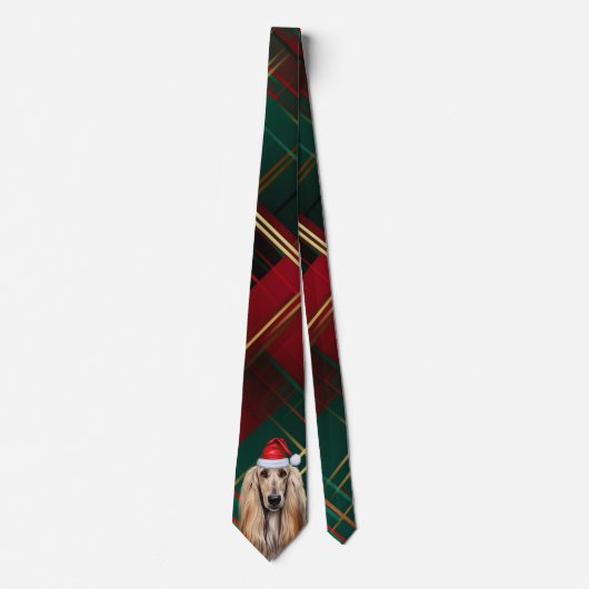 Holiday Afghan Hound Dog Red Plaid Christmas ネクタイ (正面)