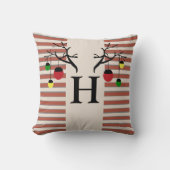 Holiday Antlers Monogram Initials クッション (正面)