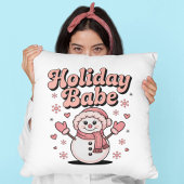 Holiday Babe Cute Pink Snowman クッション