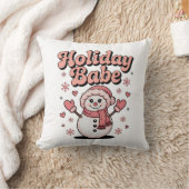 Holiday Babe Cute Pink Snowman クッション (ブランケット)