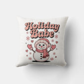 Holiday Babe Cute Pink Snowman クッション (裏面)