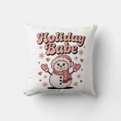 Holiday Babe Cute Pink Snowman クッション (正面)