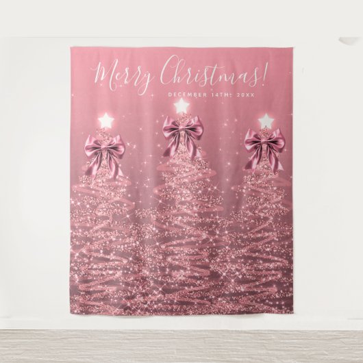 Holiday Backdrop Blush Pink Christmas Trees Bows タペストリー (正面)