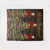 Holiday Backdrop Gold Christmas Trees w/ Red Bows タペストリー (正面(横))