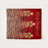 Holiday Backdrop Gold Red Christmas Trees w/ Bows タペストリー (正面(横))