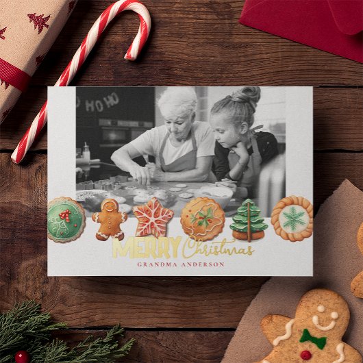 Holiday Baking Cookies Photo Christmas Foil Card 箔シーズンカード