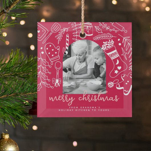 Holiday Baking Red Hand Drawn Christmas Photo ガラスオーナメント
