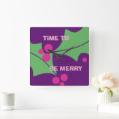 Holiday Be Merry Pink Purple Green Holly  スクエア壁時計 (ホーム)