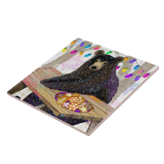 Holiday Bear and Cookies Ceramic Tile （6"平方インチ） タイル (側面)