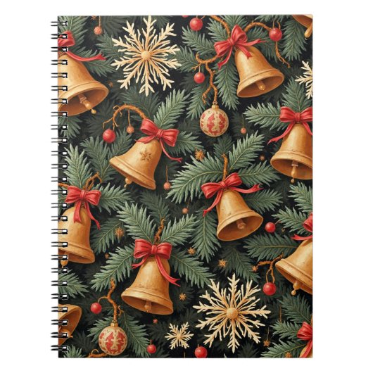 Holiday Bells, Decorative Christmas Pattern, ノートブック (正面)