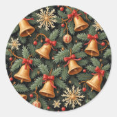 Holiday Bells, Decorative Christmas Pattern, ラウンドシール (正面)