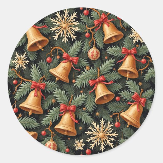 Holiday Bells, Decorative Christmas Pattern, ラウンドシール (正面)