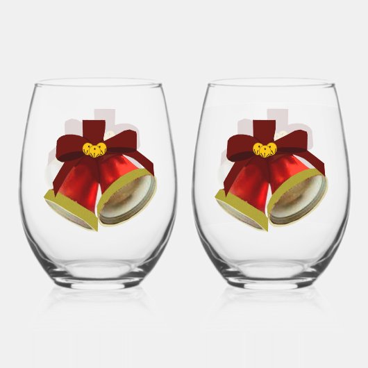 Holiday Bells Stemless Wine Glass Set ステムなしワイングラス (正面)