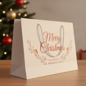 Holiday Berry Branch Merry Christmas Custom  ラージペーパーバッグ