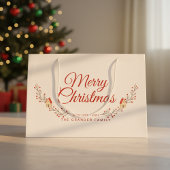 Holiday Berry Branch Merry Christmas Custom  ラージペーパーバッグ