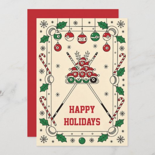 Holiday Billiard player Christmas Cards シーズンカード (正面/裏面)