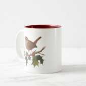Holiday Bird Wren on Holly Branch Christmas Nature ツートーンマグカップ (正面左)