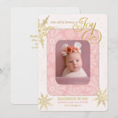 Holiday Birth Announcement It's a Girl Pink Photo シーズンカード (正面/裏面)