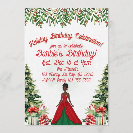 Holiday Birthday Celebration Black Doll 招待状 (正面)