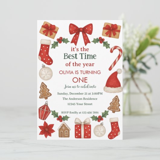 Holiday Birthday Invitation | Winter Celebration 招待状 (スタンド正面)