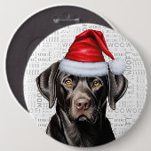 Holiday Black Lab Santa Dog on Woof Background 缶バッジ (正面&裏面)