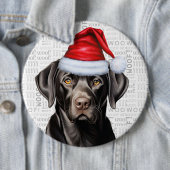 Holiday Black Lab Santa Dog on Woof Background 缶バッジ (インサイチュ)