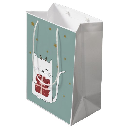 Holiday Blessings Cat Christmas Gift Bags ミディアムペーパーバッグ (裏面アングル)