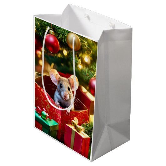 Holiday Blessings Mouse Christmas Gift Bags ミディアムペーパーバッグ (裏面アングル)
