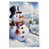 Holiday Blessings Snowman Christmas Gift Bags ミディアムペーパーバッグ (正面)