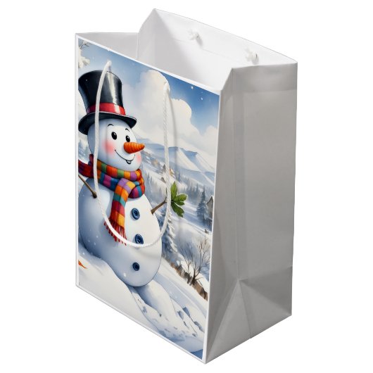 Holiday Blessings Snowman Christmas Gift Bags ミディアムペーパーバッグ (裏面アングル)