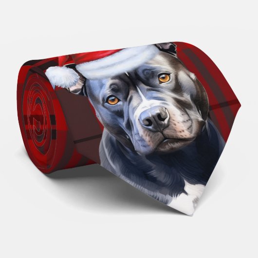 Holiday Bluenose Pit Bull Red Gray Plaid Christmas ネクタイ (ロール)