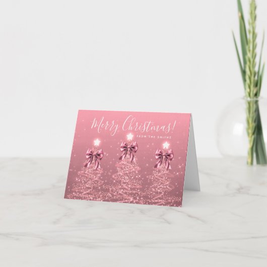 Holiday Blush Pink Christmas Trees Greeting シーズンカード (正面)