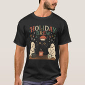 Holiday Brew - Cute Black Cat & Ghosts Christmas  Tシャツ (正面)