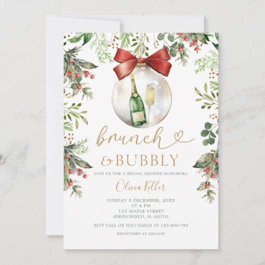 Holiday Brunch & Bubbly Christmas Bridal Shower  招待状 (正面)