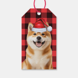 Holiday Buffalo Plaid Akita Dog Christmas ギフトタグ