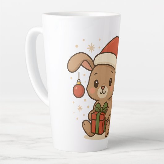 Holiday Bunny in Santa Hat カフェラテマグ (左アングル)