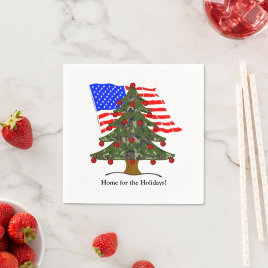 Holiday Camouflage Tree with USA Flag Christmas スタンダードカクテルナプキン (インサイチュ)