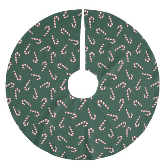 Holiday candy canes Dark Green Tree Skirt ブラッシュドポリエステルツリースカート (正面)