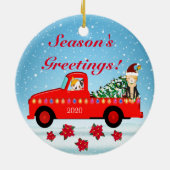 Holiday Cats get a Christmas Tree in a red Truck セラミックオーナメント (裏面)