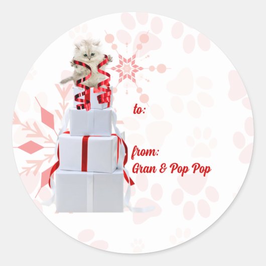Holiday Cats Red and Pink Giftラベル ラウンドシール (正面)