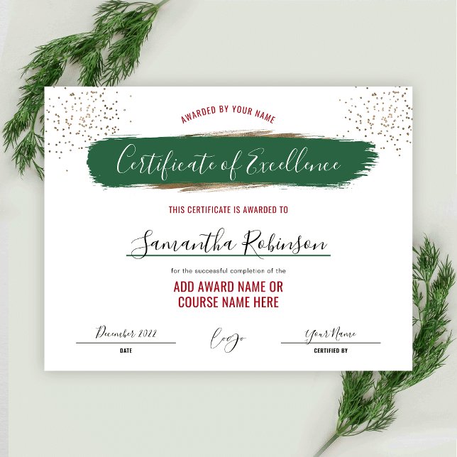 Holiday Certificate of Excellence Awardグリーン金ゴールド (クリエイターアップロード済み)