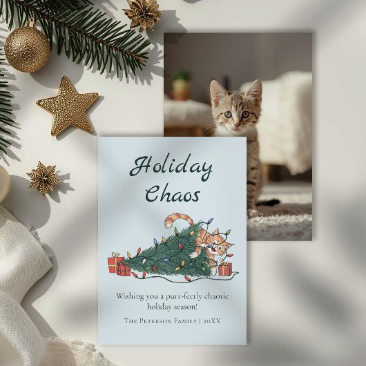 Holiday Chaos Funny Cat Christmas Card シーズンカード