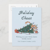 Holiday Chaos Funny Cat Christmas Postcard シーズンポストカード (正面/裏面)
