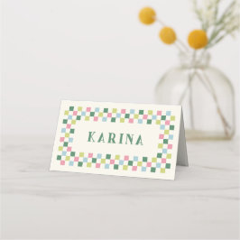 Holiday Checkerboard Christmas Place Card - Green プレイスカード