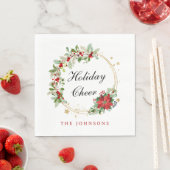 Holiday Cheer Poinsettia Wreath Gold Personalized スタンダードランチョンナプキン (インサイチュ)