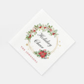 Holiday Cheer Poinsettia Wreath Gold Personalized スタンダードランチョンナプキン (角)