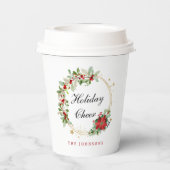 Holiday Cheer Poinsettia Wreath Gold Personalized 紙コップ (裏面)