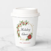 Holiday Cheer Poinsettia Wreath Gold Personalized 紙コップ (正面)