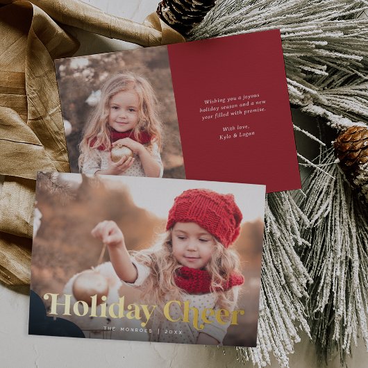 Holiday Cheer Two Photo Gold Foil Holiday Card 箔シーズンカード