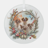 Holiday Cheer With a Brittany Spaniel ガラスオーナメント (正面)
